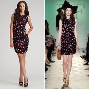 DVF Tulipian Dotted Silk Sheath Dress Black Pink 6
